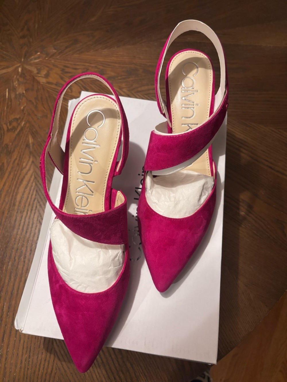 Calvin Klein Larin Slingback Heels Medium Pink 660 Suede Pointed Toe Size 9M - Picture 7 of 8